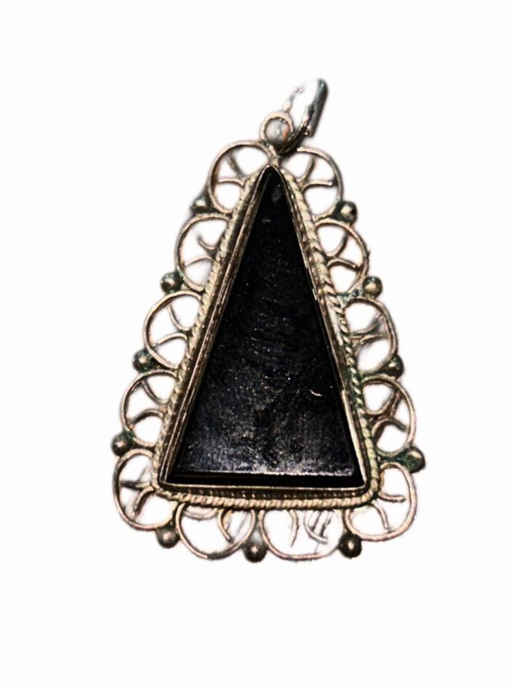 Onyx Tringle Vintage 929 Sterling Silver Wire Detail Pendant Made in Mexico